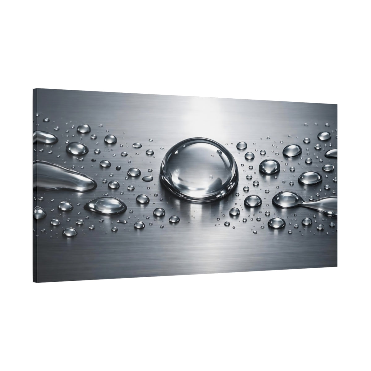 Main Mockup. Nature Water Droplets Silver Grey shown as stretched canvas wall art