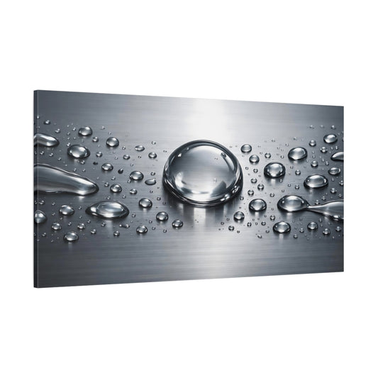 Main Mockup. Nature Water Droplets Silver Grey shown as stretched canvas wall art