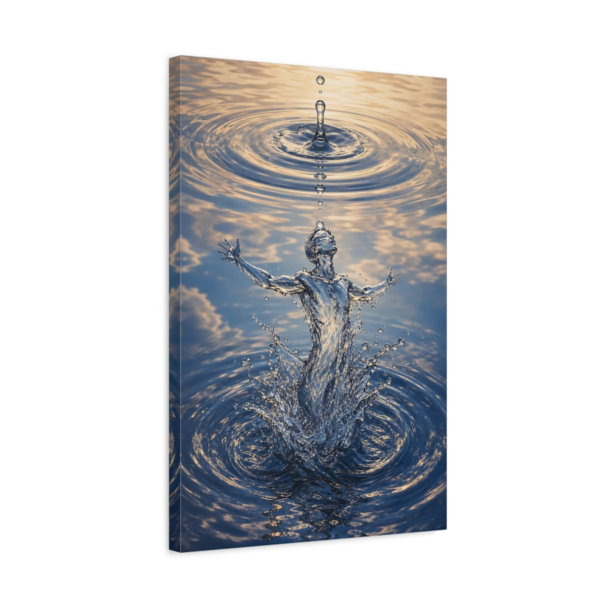 Side Mockup 3. Nature Water Figure Blue Water Figure shown as stretched canvas wall art
