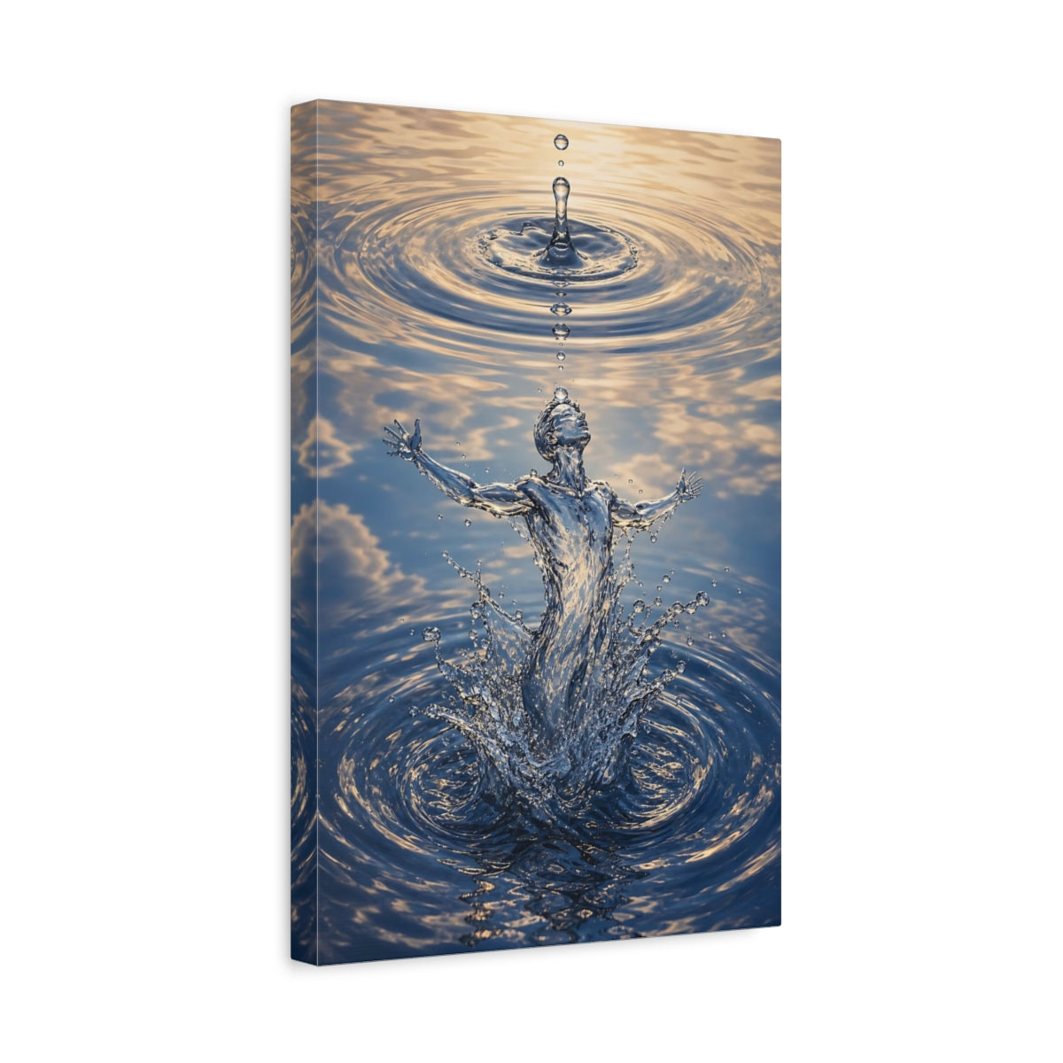Side Mockup 4. Nature Water Figure Blue Water Figure shown as stretched canvas wall art