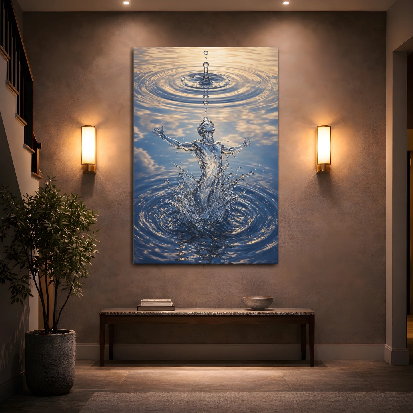 Mockup 2. Nature Water Figure Blue Water Figure shown as stretched canvas wall art