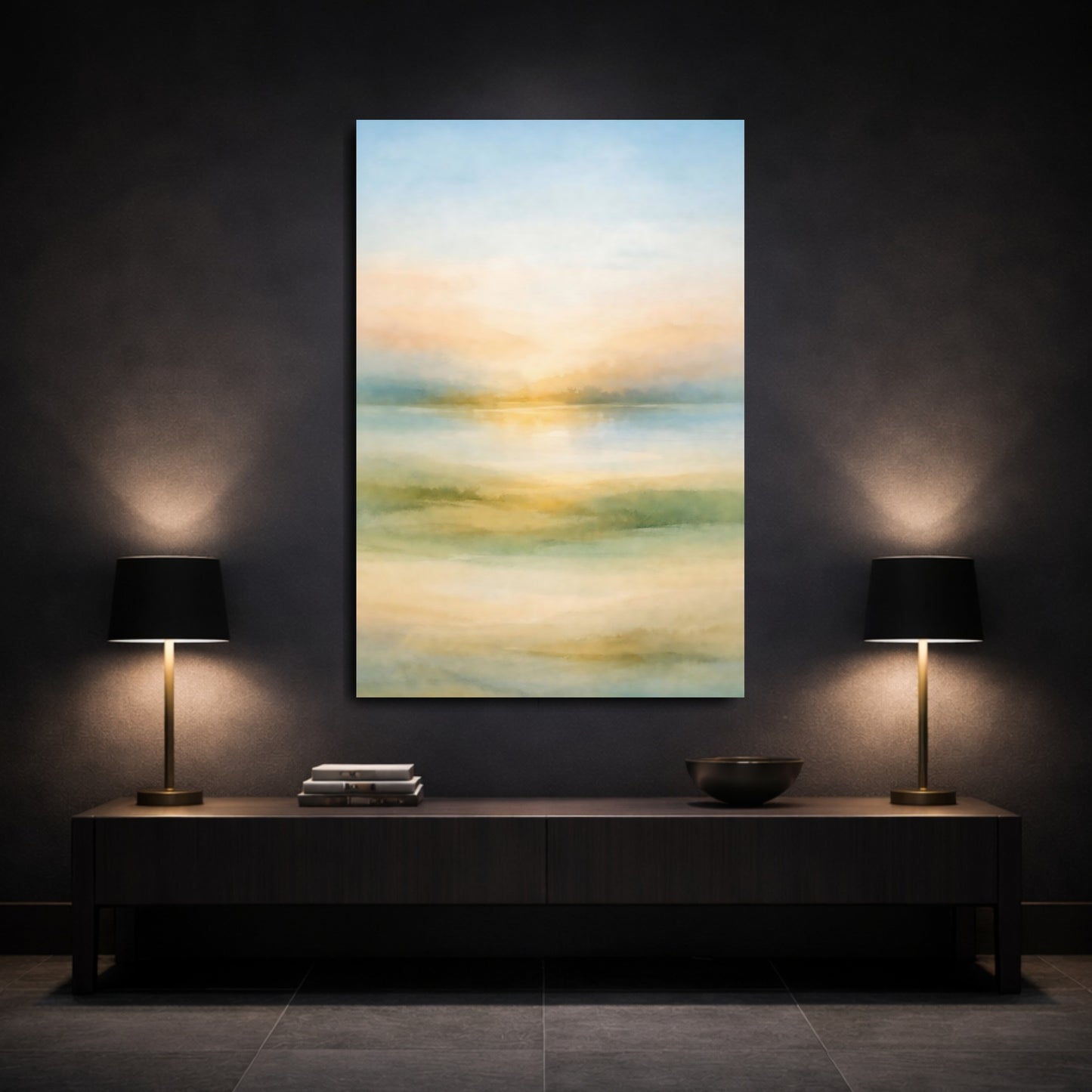 Mockup 2. Nature Water Landscape Pastel Landscape shown as stretched canvas wall art