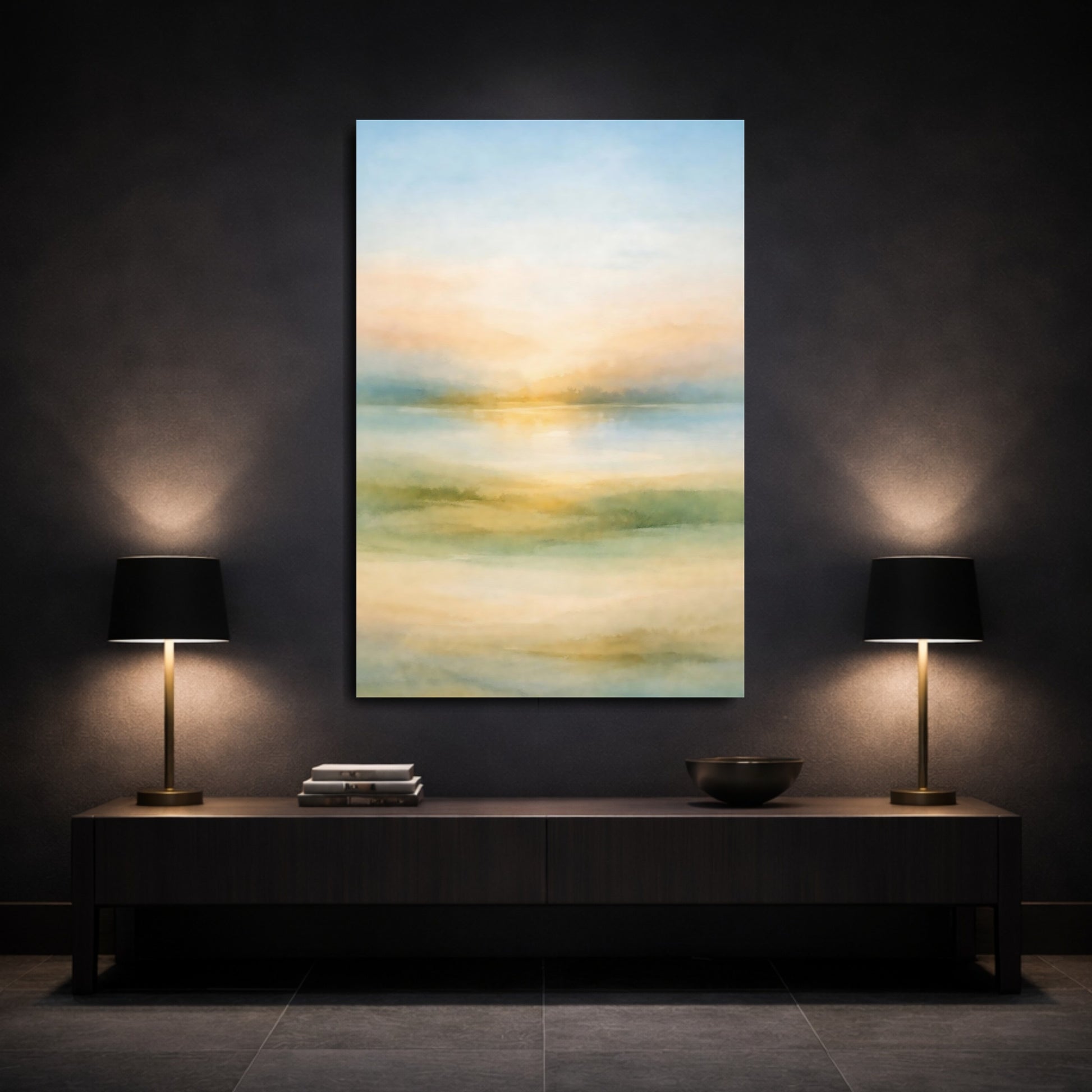 Mockup 2. Nature Water Landscape Pastel Landscape shown as stretched canvas wall art