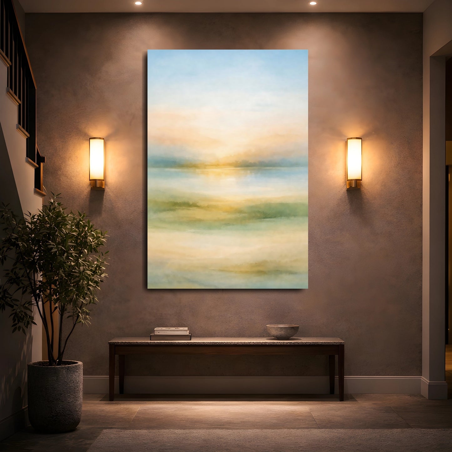 Mockup 4. Nature Water Landscape Pastel Landscape shown as stretched canvas wall art