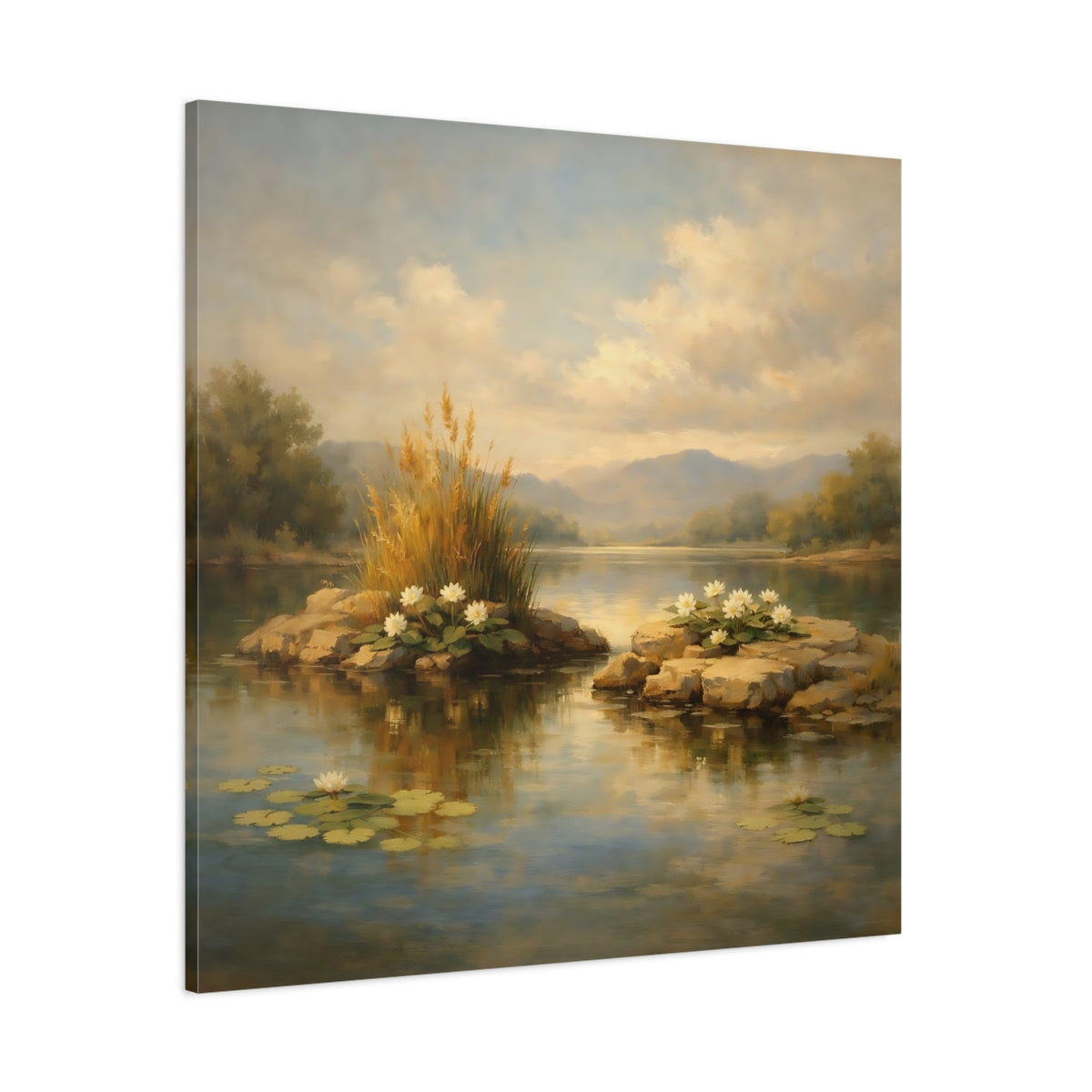 Main Mockup. Nature Water Lilies Lake Lily Landscape shown as stretched canvas wall art