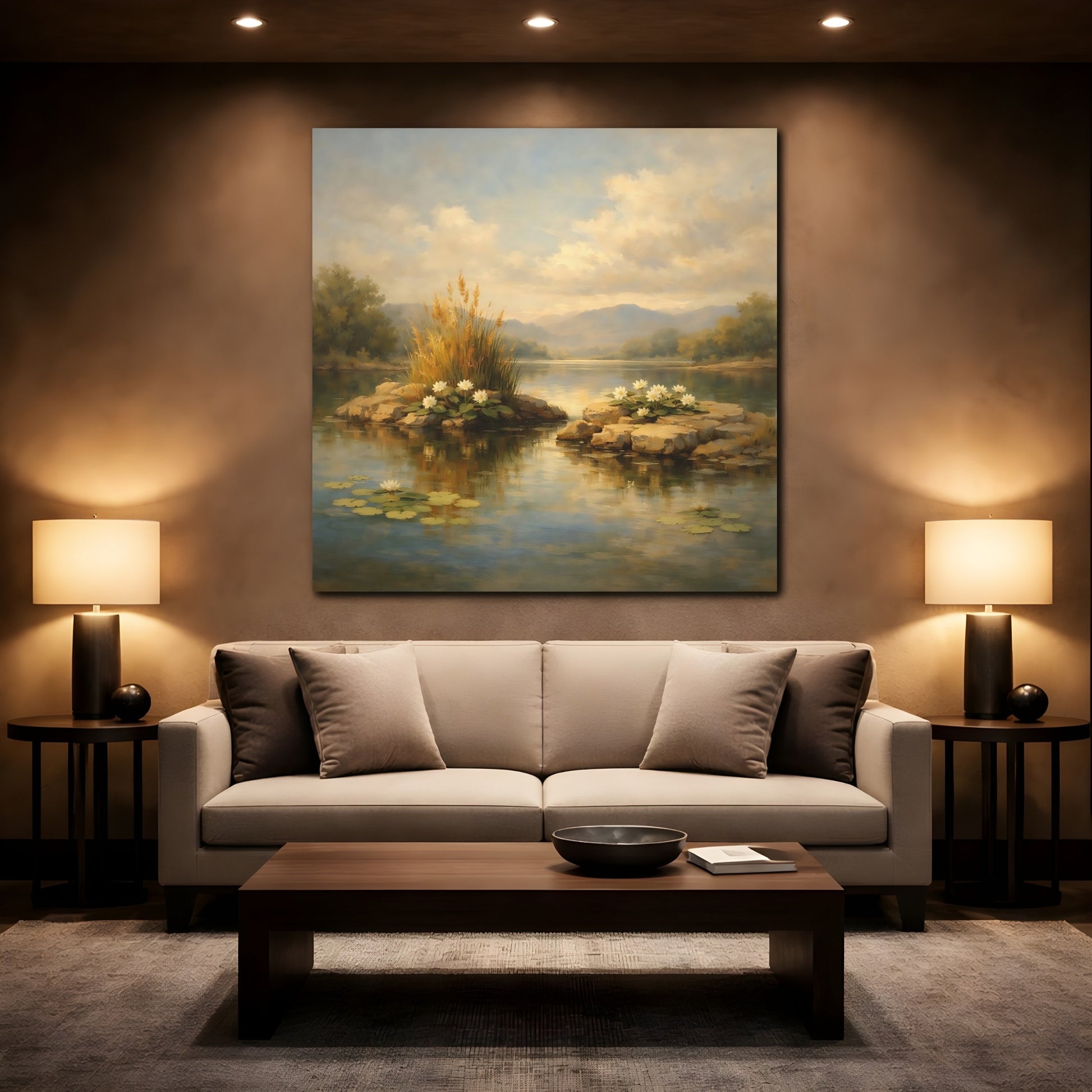 Mockup 2. Nature Water Lilies Lake Lily Landscape shown as stretched canvas wall art