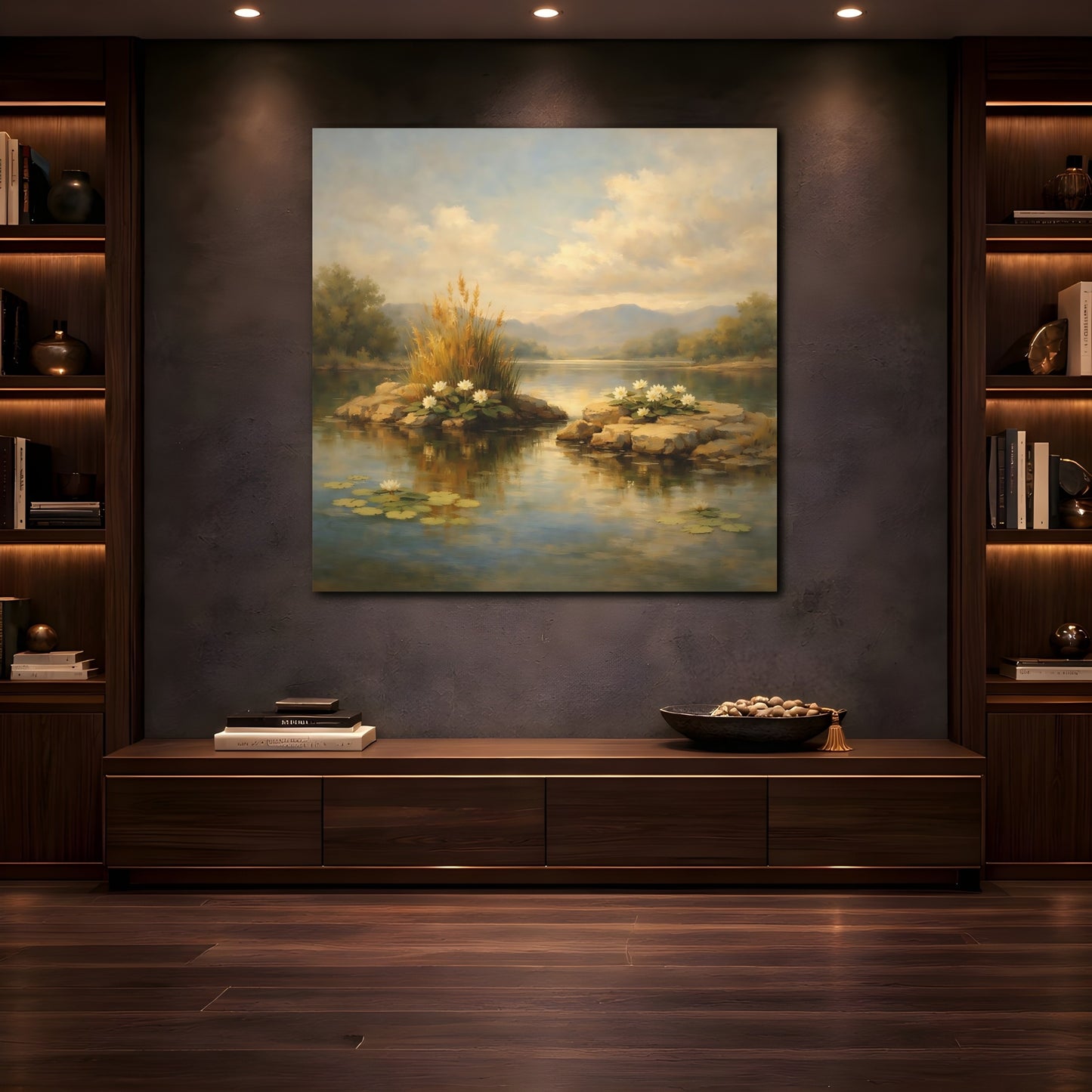 Mockup 4. Nature Water Lilies Lake Lily Landscape shown as stretched canvas wall art