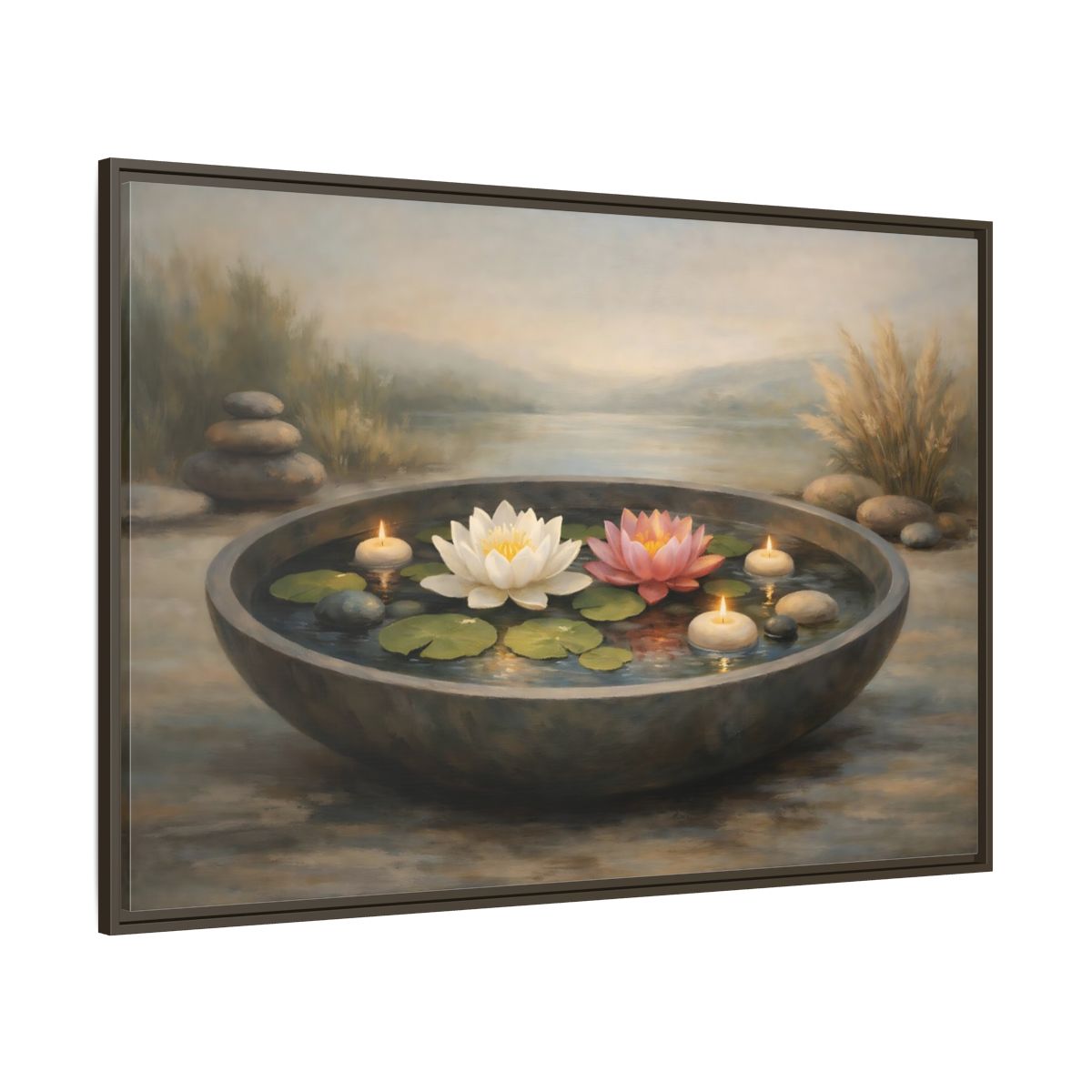 Main Mockup. Nature Water Lilies Serene Water Lilies shown as stretched canvas wall art