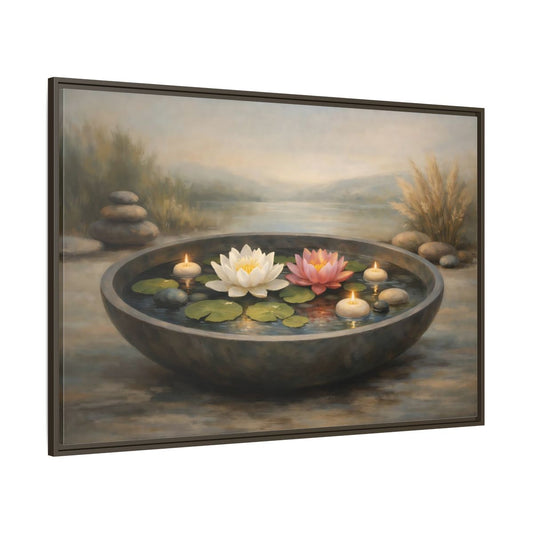 Main Mockup. Nature Water Lilies Serene Water Lilies shown as stretched canvas wall art