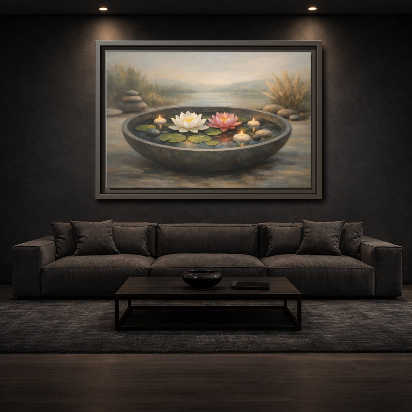 Mockup 2. Nature Water Lilies Serene Water Lilies shown as stretched canvas wall art