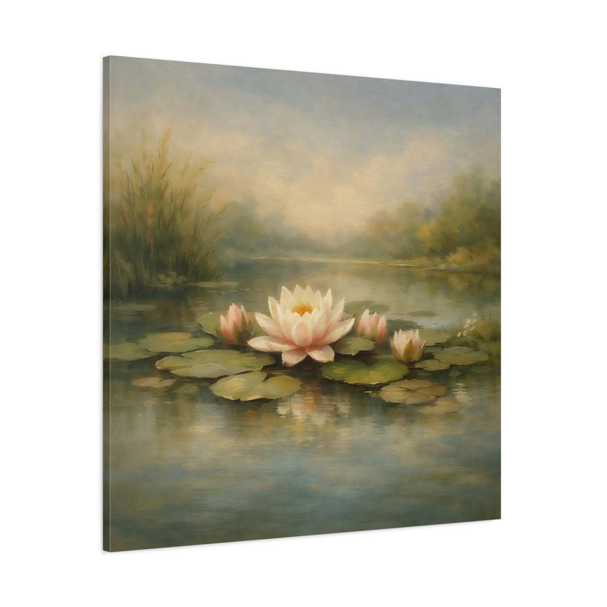 Main Mockup. Nature Water Lilies Water Lilies Pond shown as stretched canvas wall art