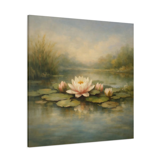 Main Mockup. Nature Water Lilies Water Lilies Pond shown as stretched canvas wall art