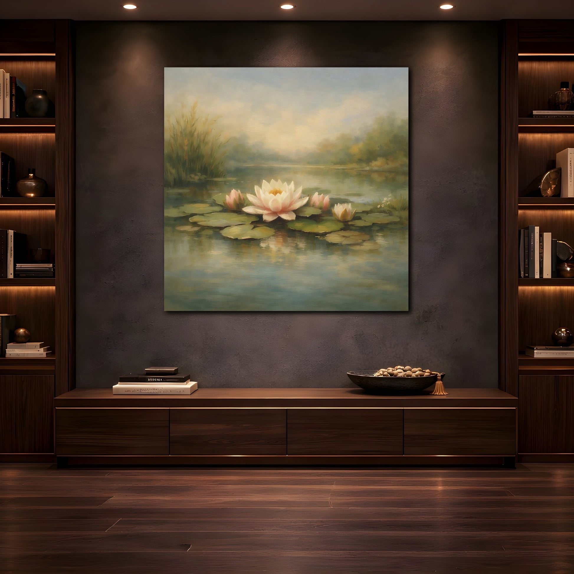 Mockup 4. Nature Water Lilies Water Lilies Pond shown as stretched canvas wall art
