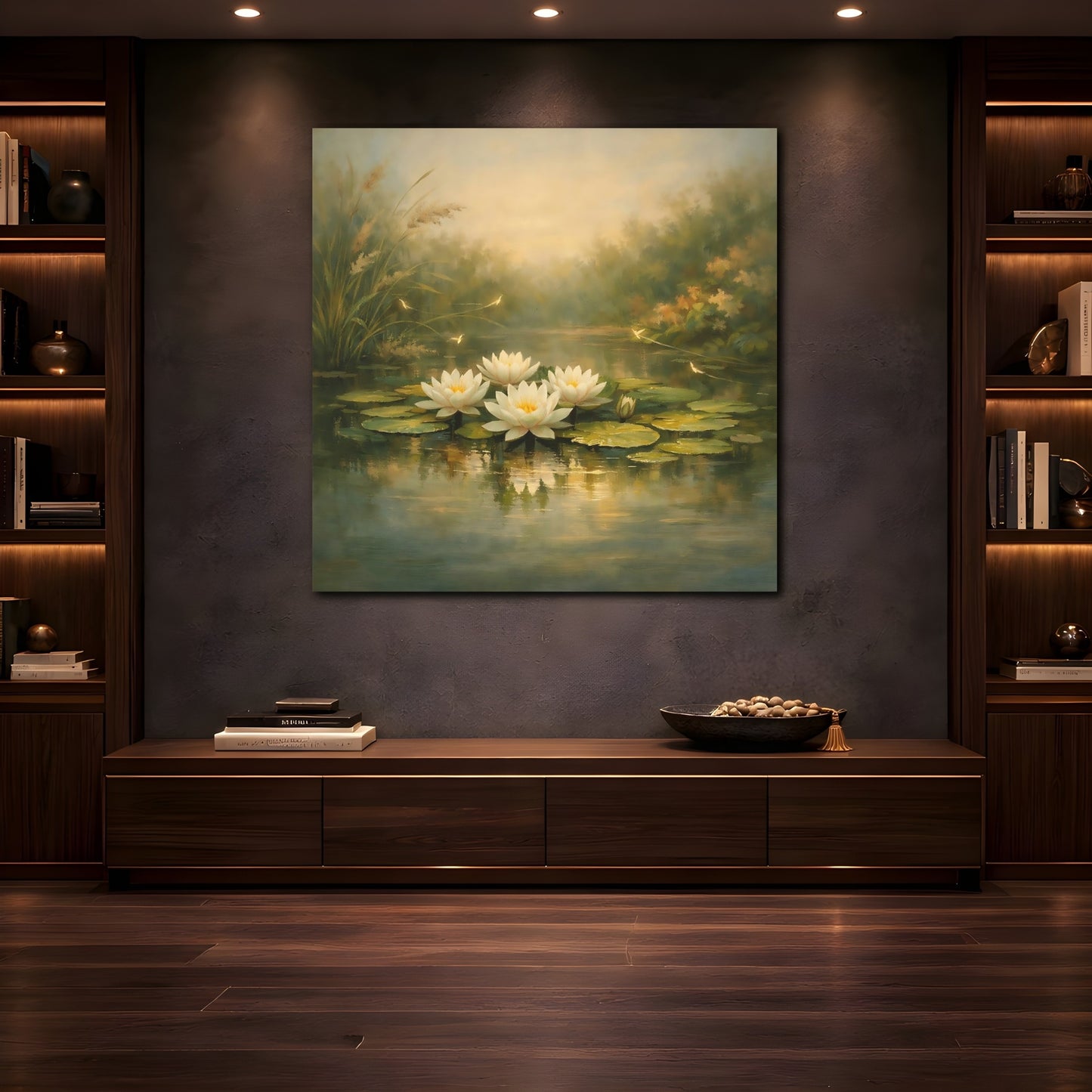 Mockup 4. Nature Water Lilies Water Lilies Pond shown as stretched canvas wall art