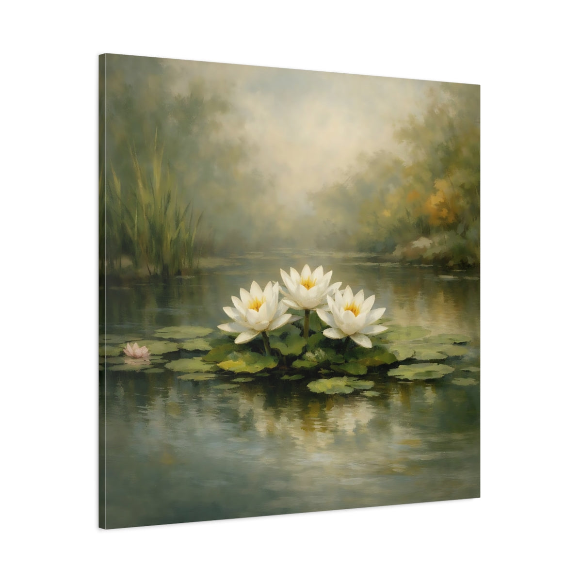 Main Mockup. Nature Water Lilies White Water Lilies shown as stretched canvas wall art