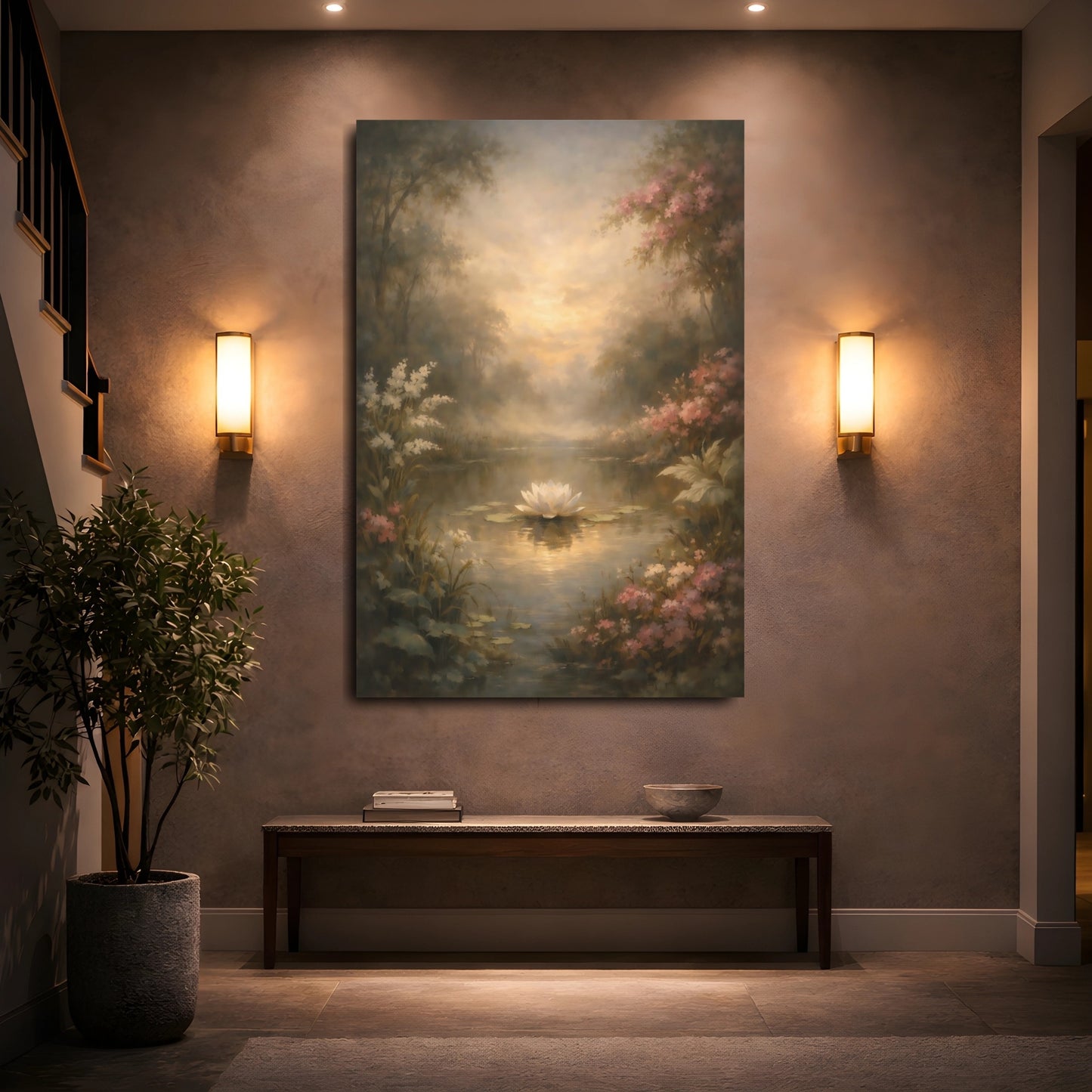 Mockup 4. Nature Water Lily Water Lily Pond shown as stretched canvas wall art