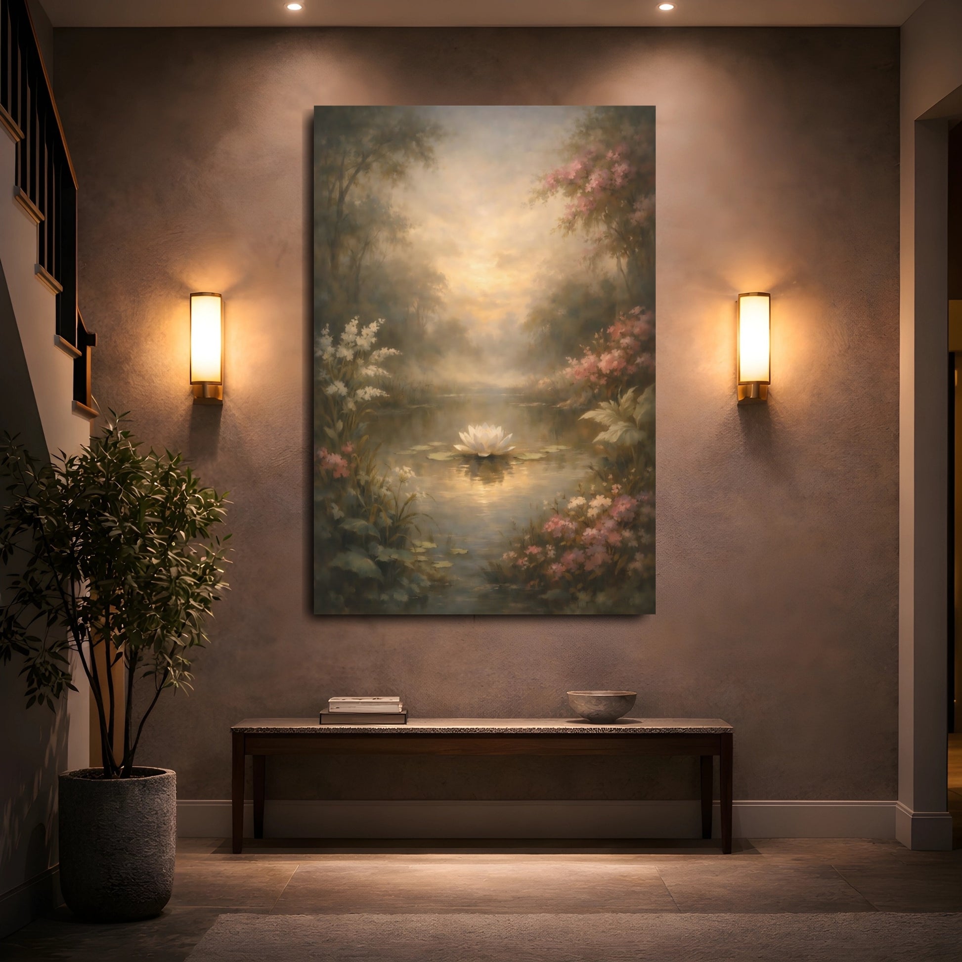 Mockup 4. Nature Water Lily Water Lily Pond shown as stretched canvas wall art