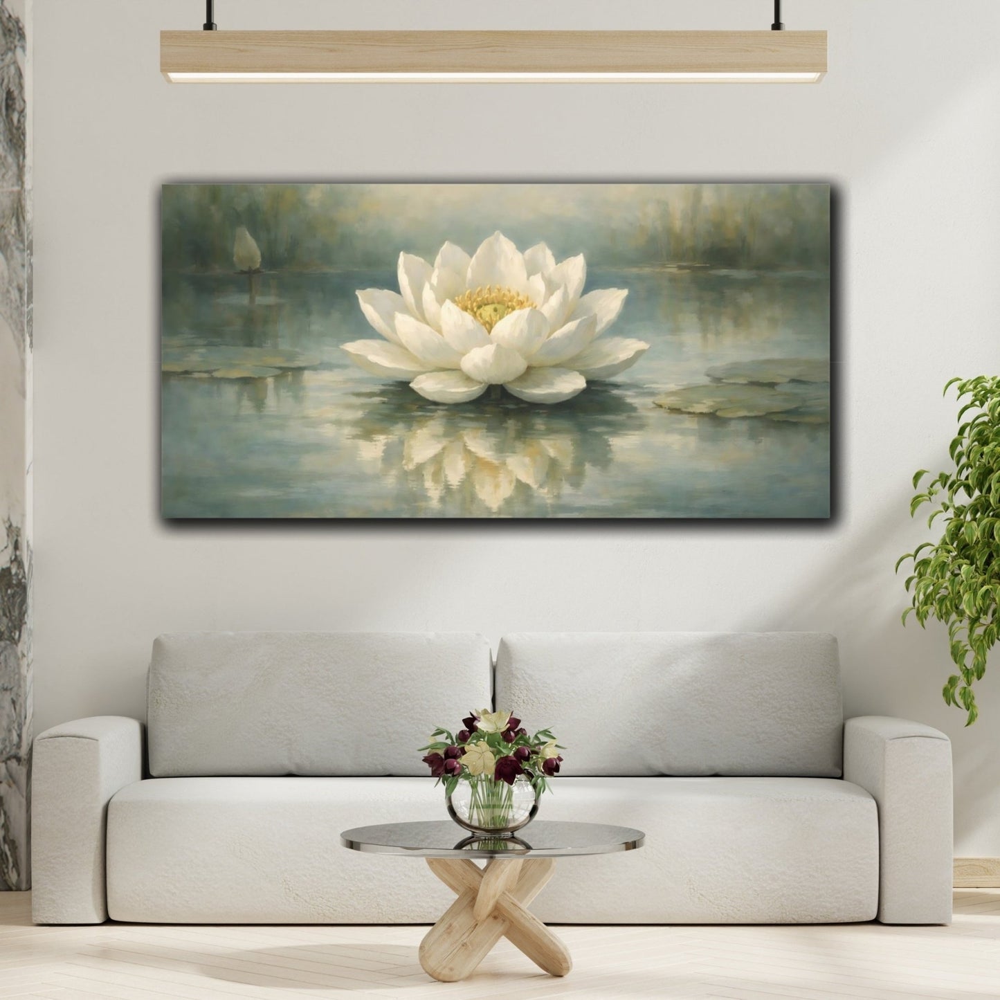 Nature Water Lily White - Canvas Wall Art Print - YesArtYes