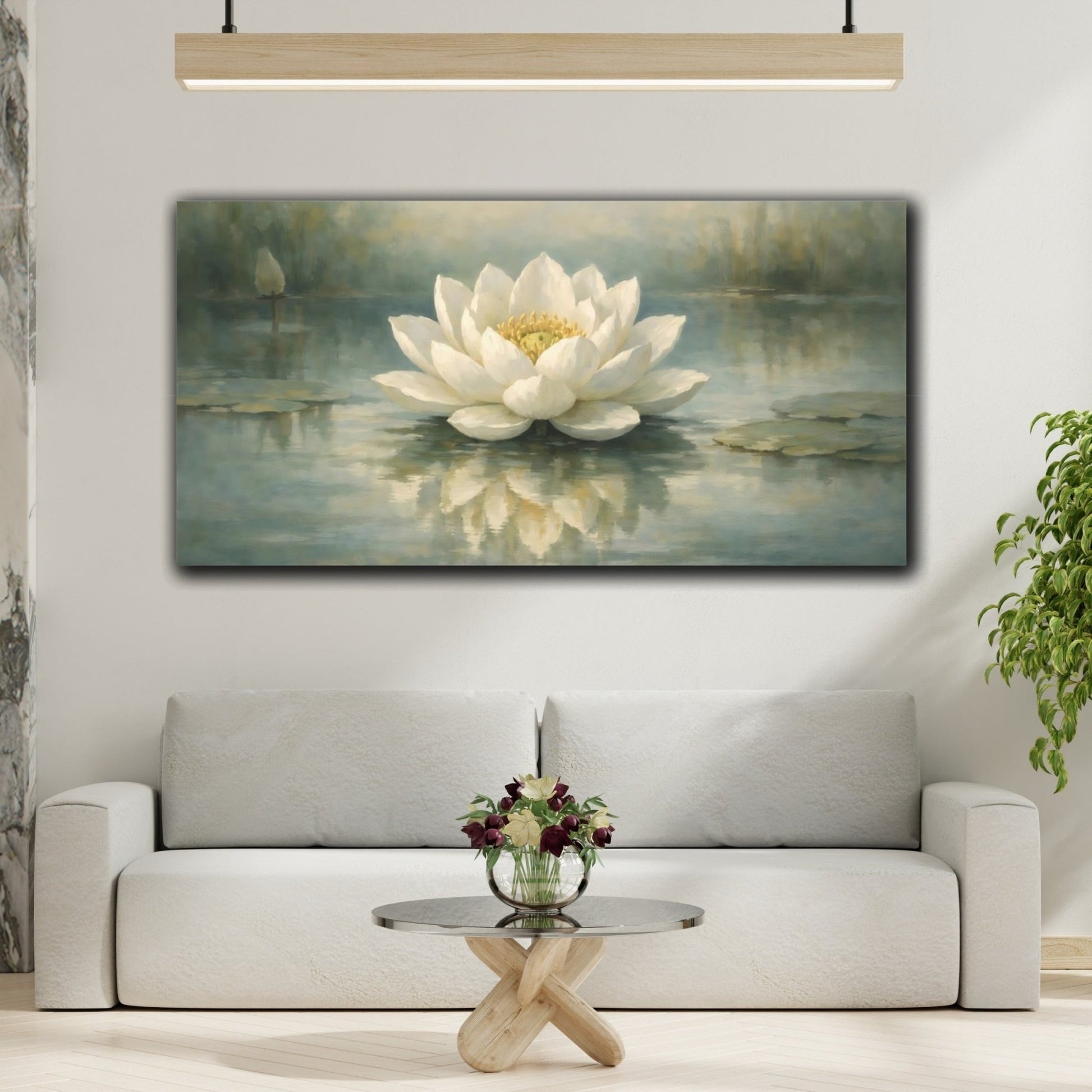 Nature Water Lily White - Canvas Wall Art Print - YesArtYes