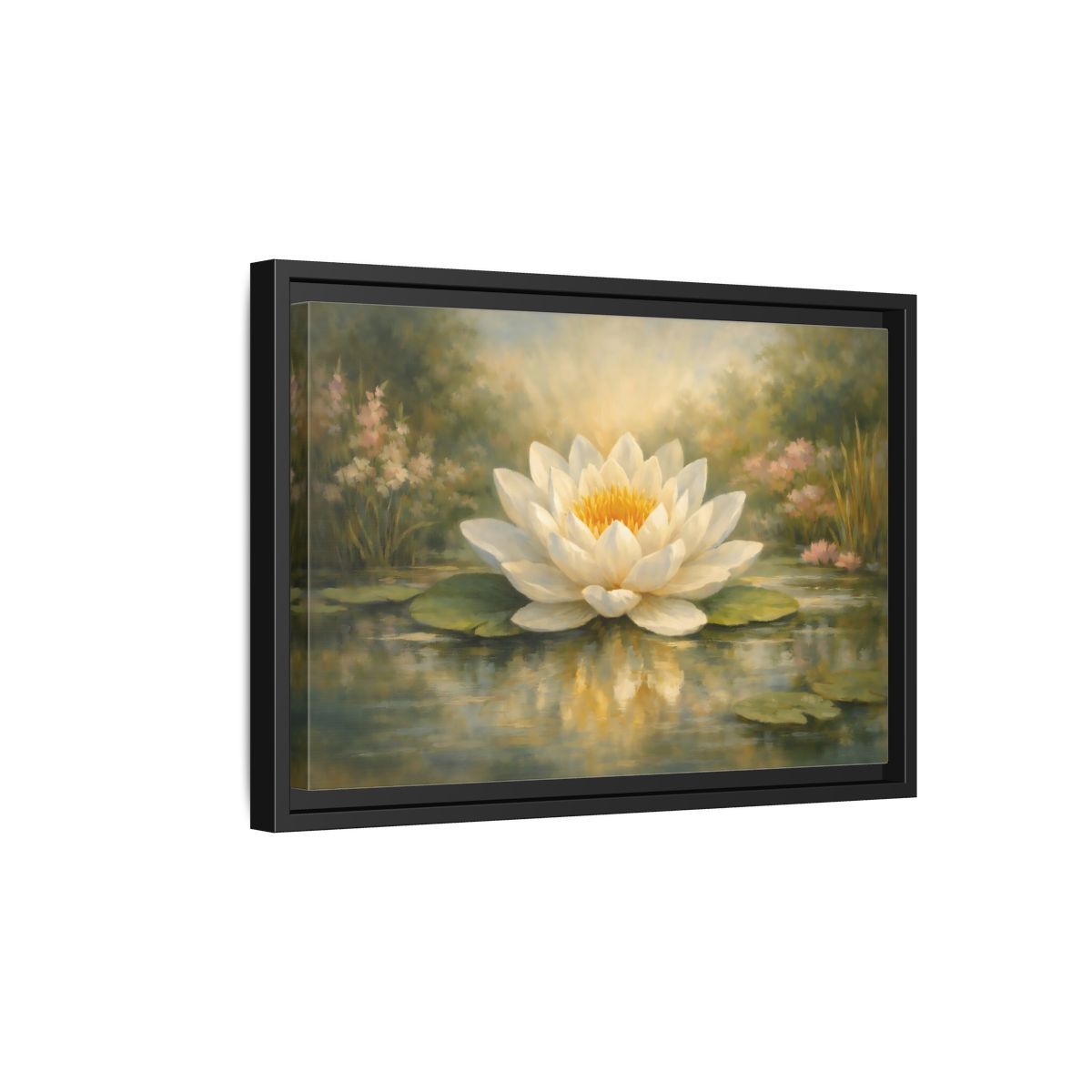 Side Mockup 6. Nature Water Lily White Water Lily shown as stretched canvas wall art