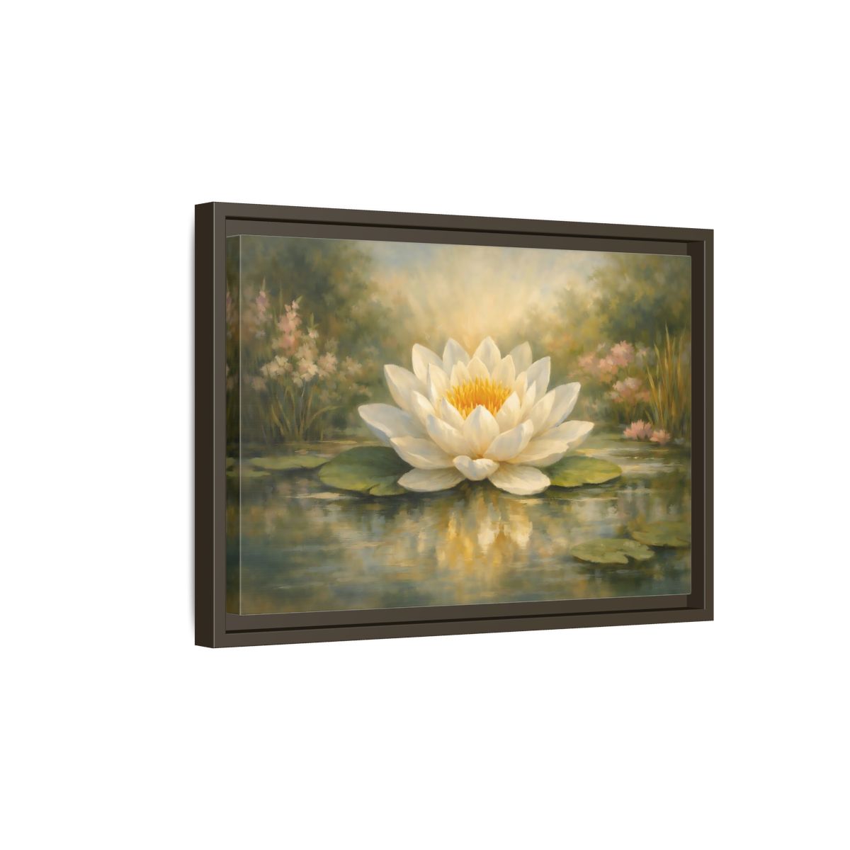 Side Mockup 5. Nature Water Lily White Water Lily shown as stretched canvas wall art