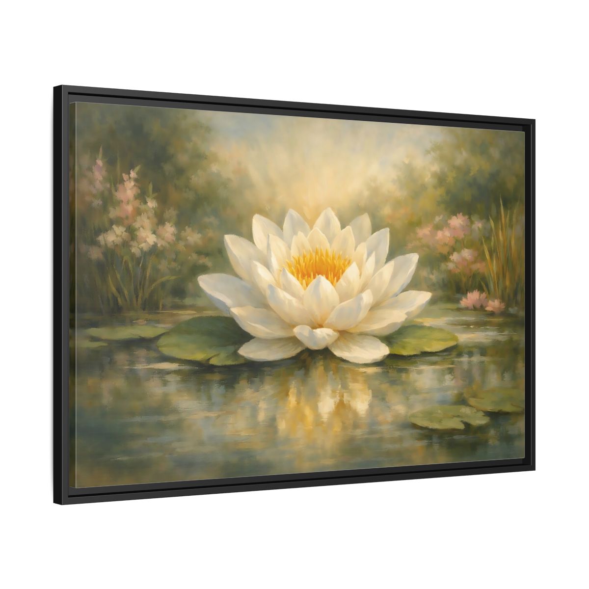Side Mockup 13. Nature Water Lily White Water Lily shown as stretched canvas wall art