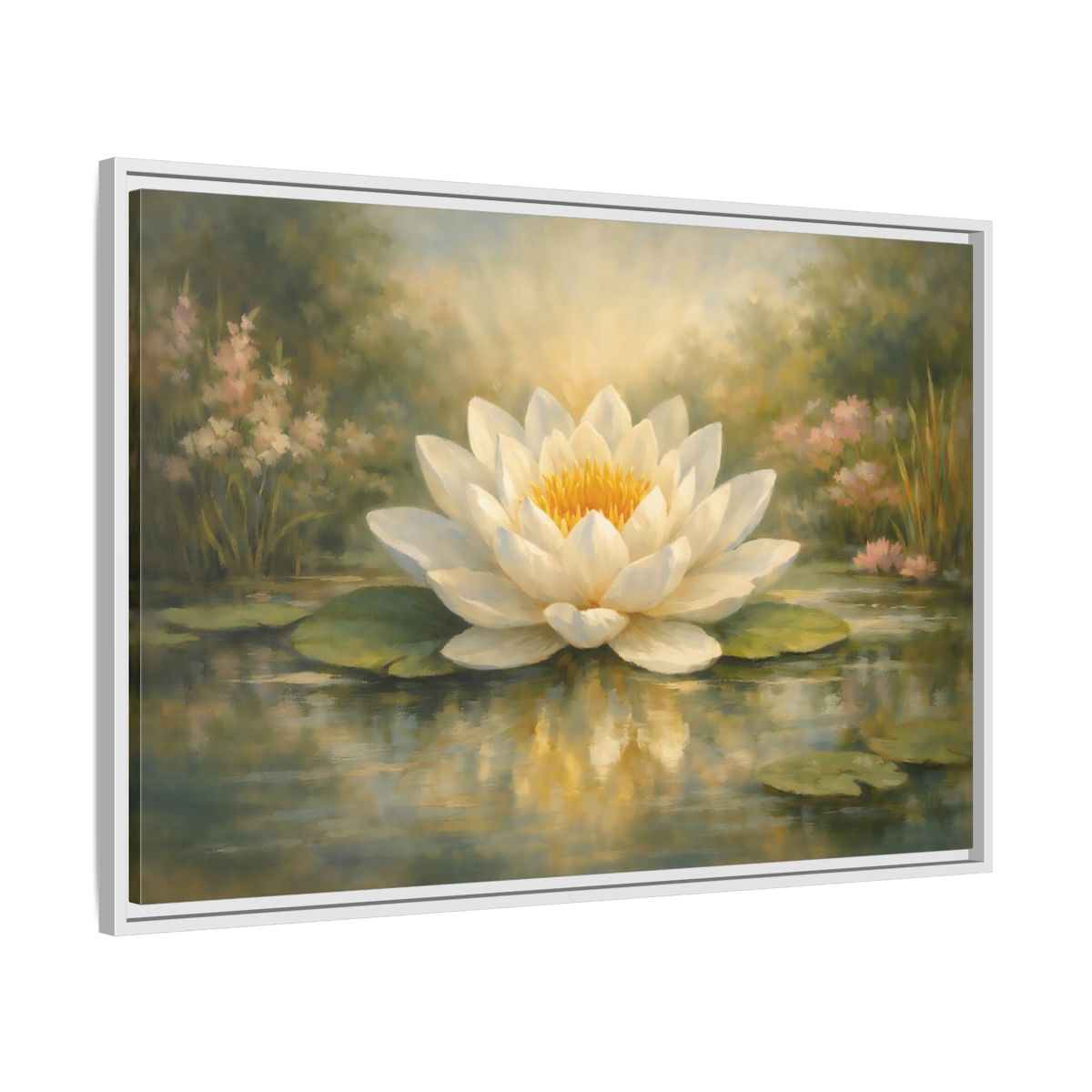 Side Mockup 8. Nature Water Lily White Water Lily shown as stretched canvas wall art