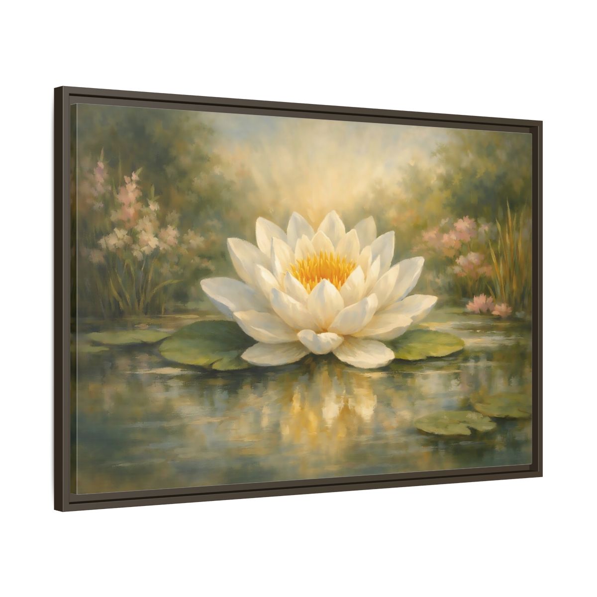 Side Mockup 9. Nature Water Lily White Water Lily shown as stretched canvas wall art