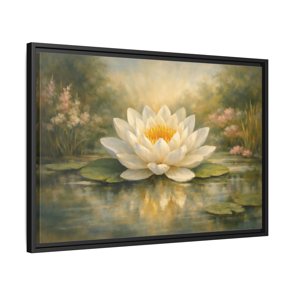 Side Mockup 14. Nature Water Lily White Water Lily shown as stretched canvas wall art