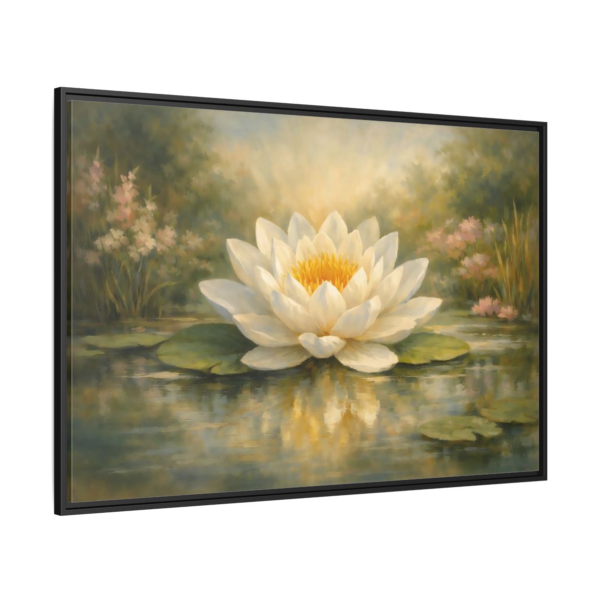 Side Mockup 12. Nature Water Lily White Water Lily shown as stretched canvas wall art