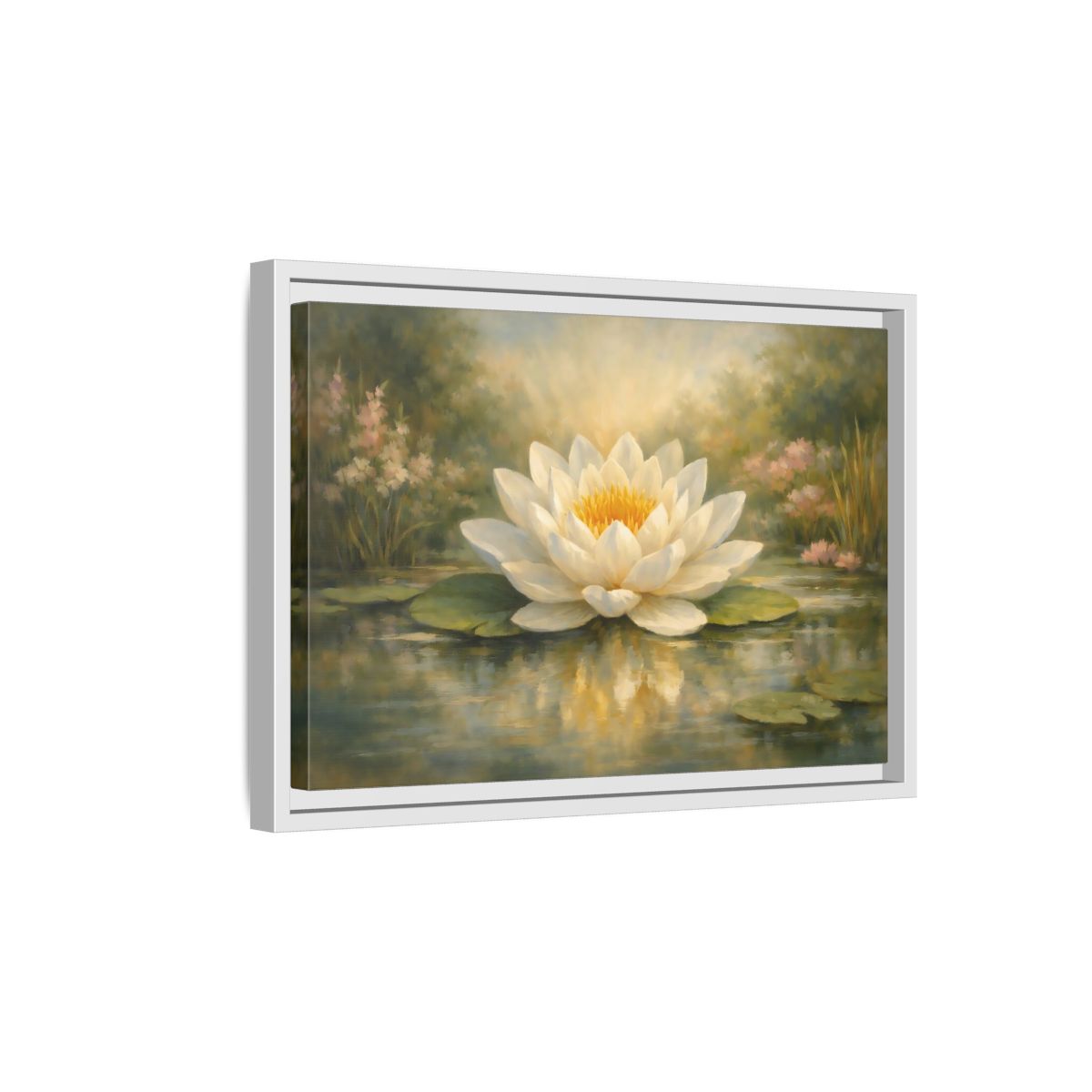 Side Mockup 4. Nature Water Lily White Water Lily shown as stretched canvas wall art