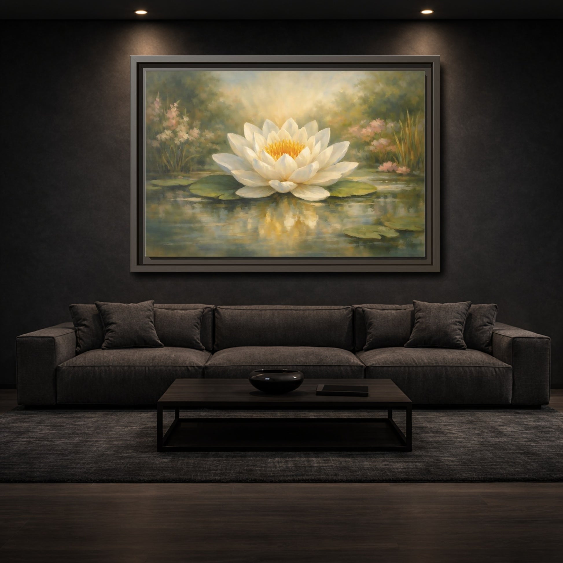 Mockup 2. Nature Water Lily White Water Lily shown as stretched canvas wall art