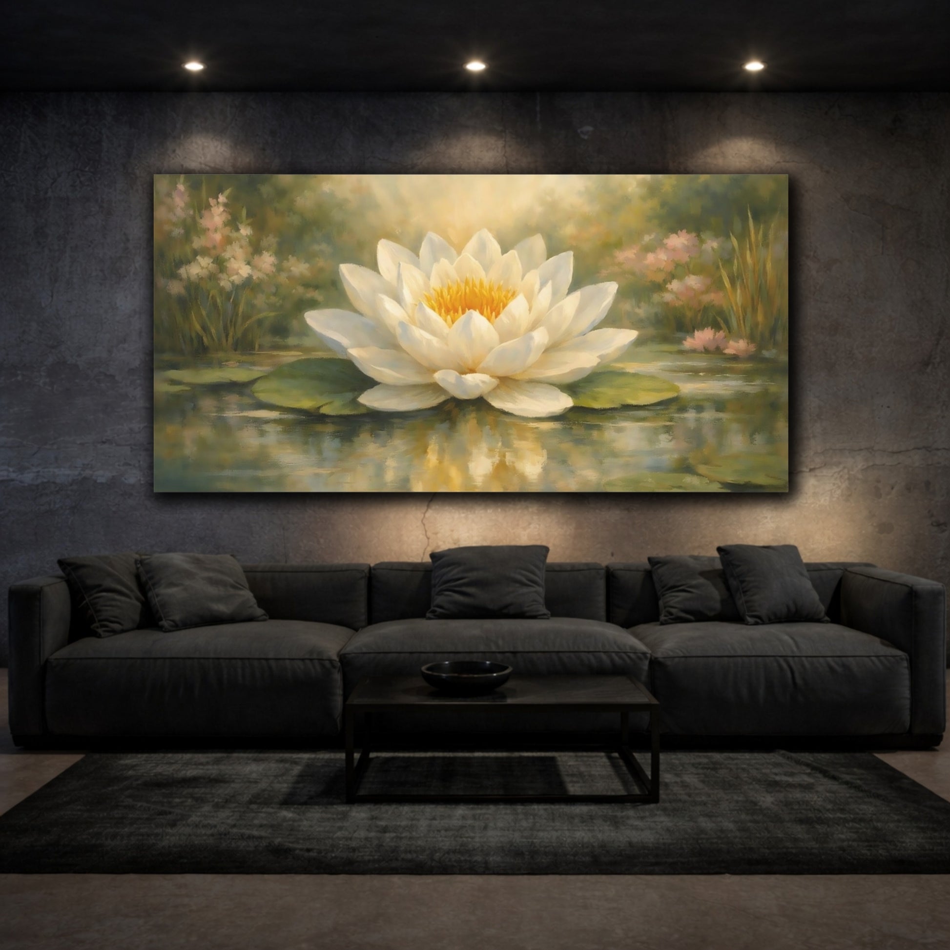 Mockup 2. Nature Water Lily White Water Lily shown as stretched canvas wall art