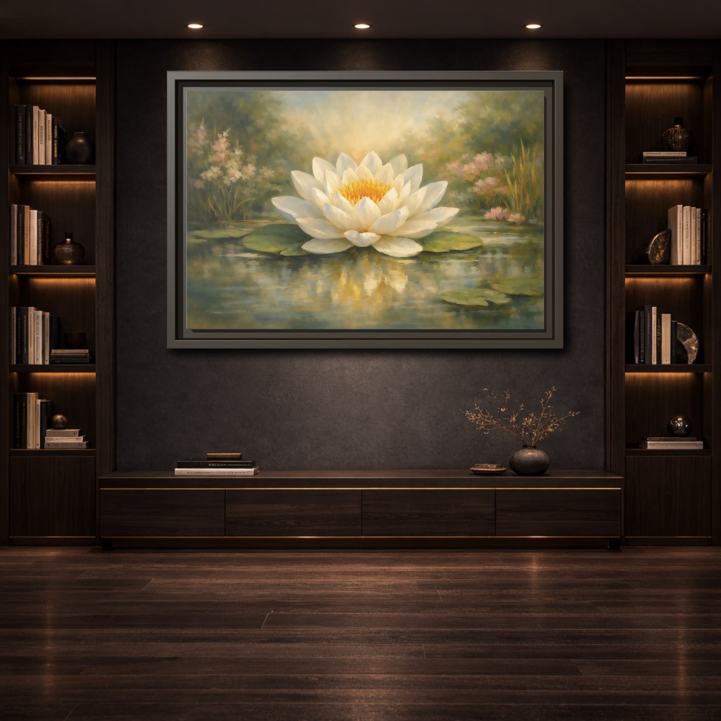 Mockup 3. Nature Water Lily White Water Lily shown as stretched canvas wall art