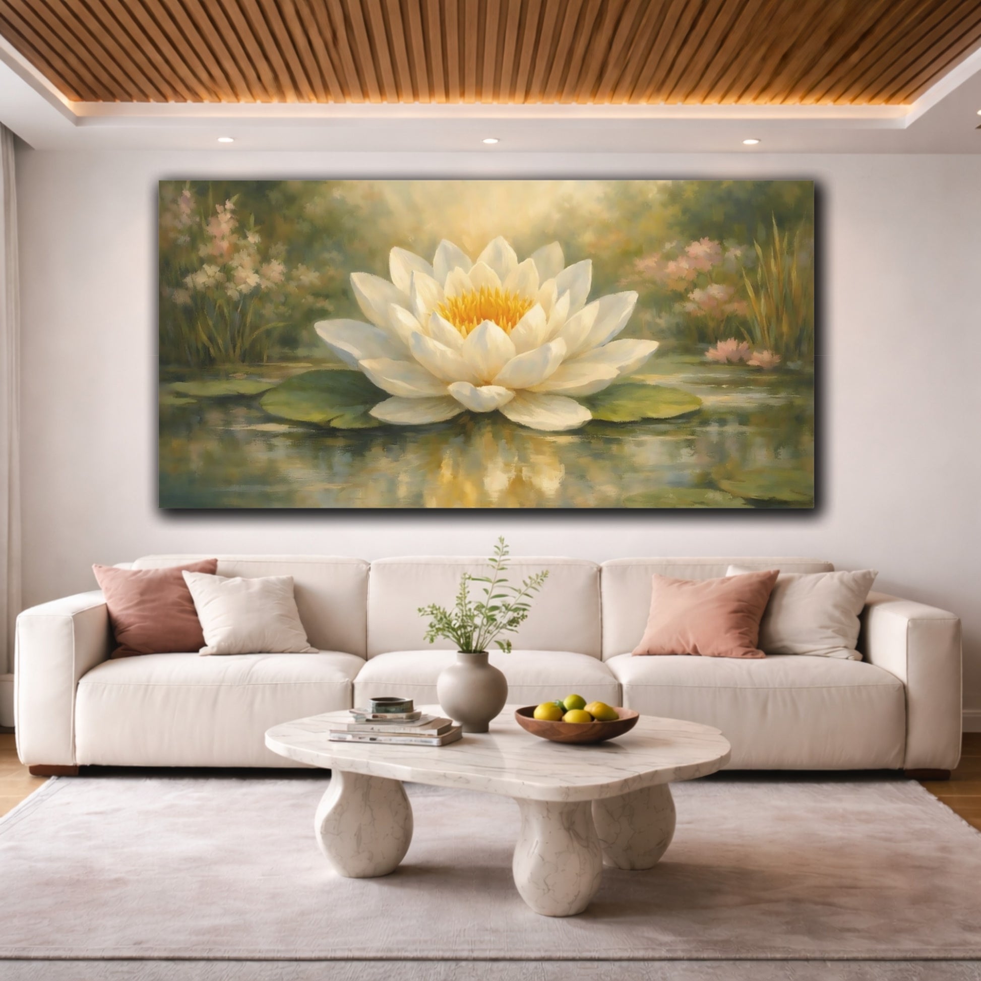 Mockup 3. Nature Water Lily White Water Lily shown as stretched canvas wall art