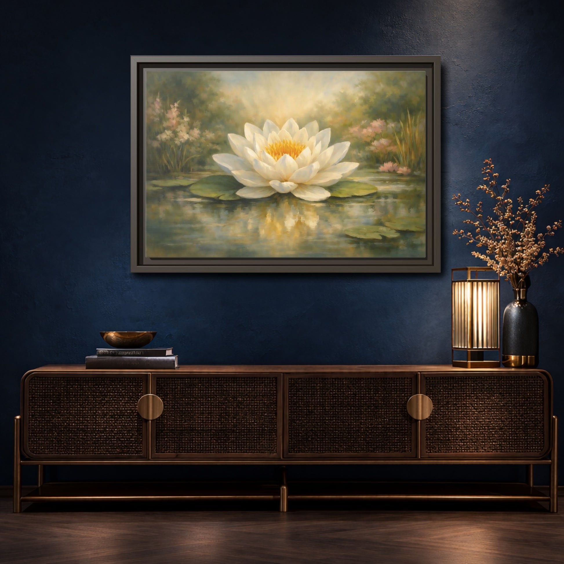 Mockup 4. Nature Water Lily White Water Lily shown as stretched canvas wall art