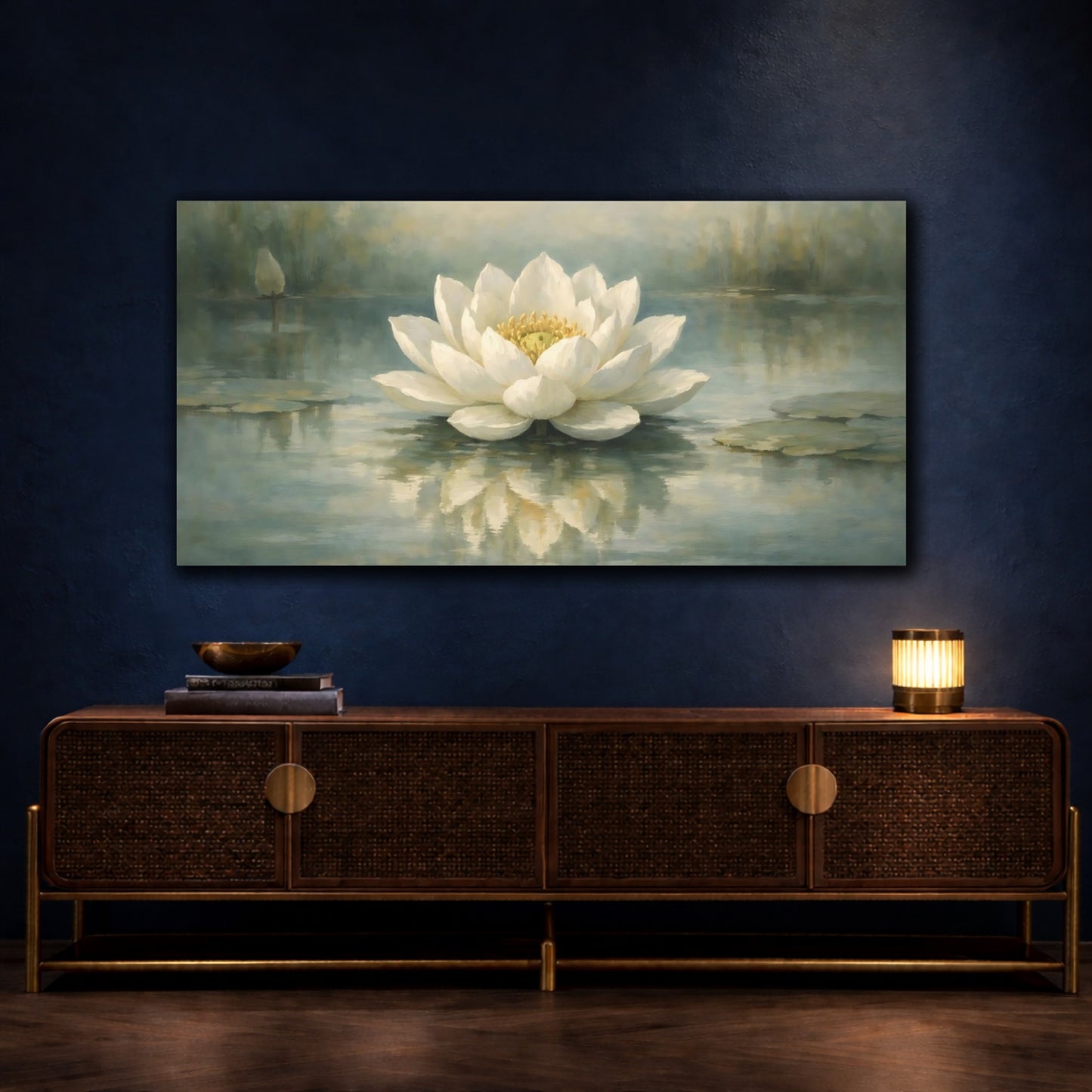 Mockup 4. Nature Water Lily White Water Lily shown as stretched canvas wall art