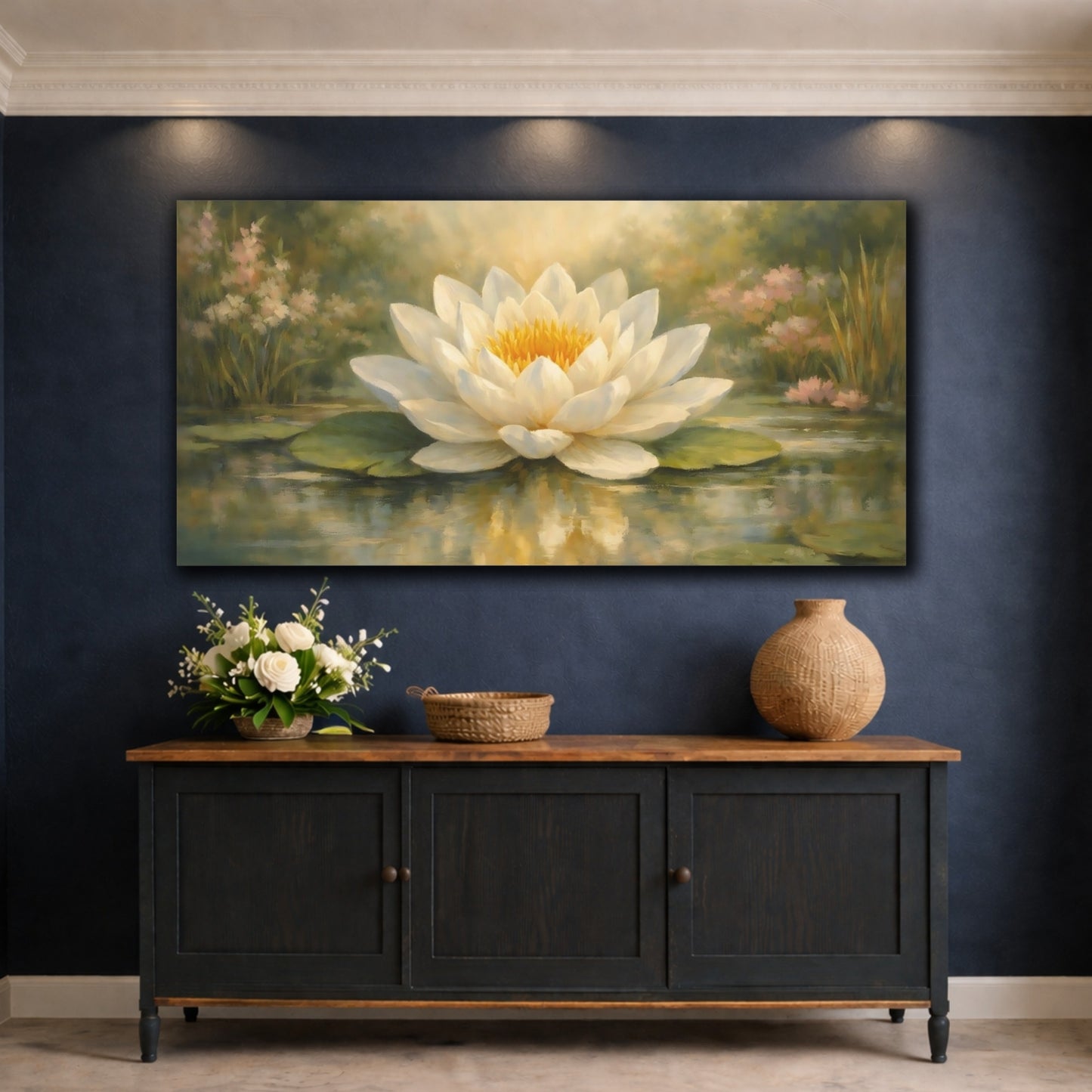 Mockup 4. Nature Water Lily White Water Lily shown as stretched canvas wall art