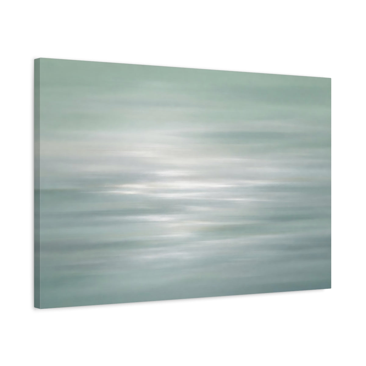 Side Mockup 2. Nature Water Reflections Pale Green Water shown as stretched canvas wall art