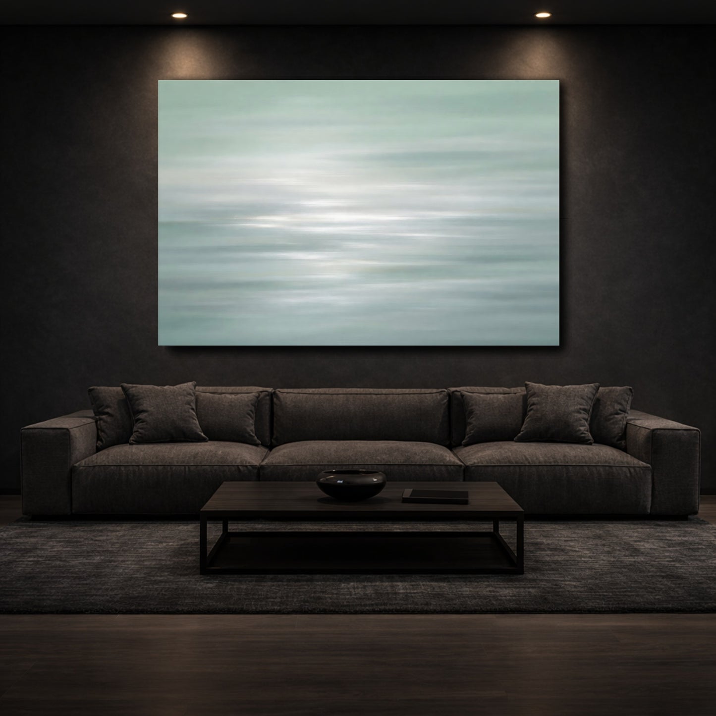 Mockup 2. Nature Water Reflections Pale Green Water shown as stretched canvas wall art