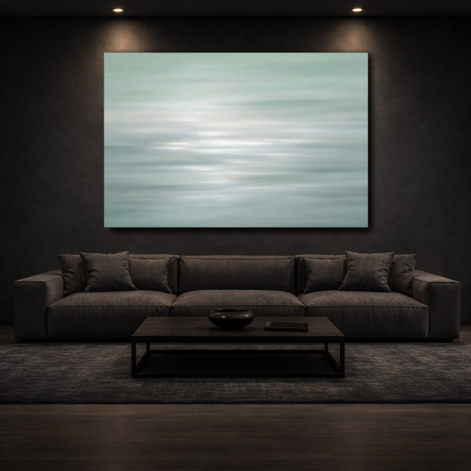 Mockup 2. Nature Water Reflections Pale Green Water shown as stretched canvas wall art