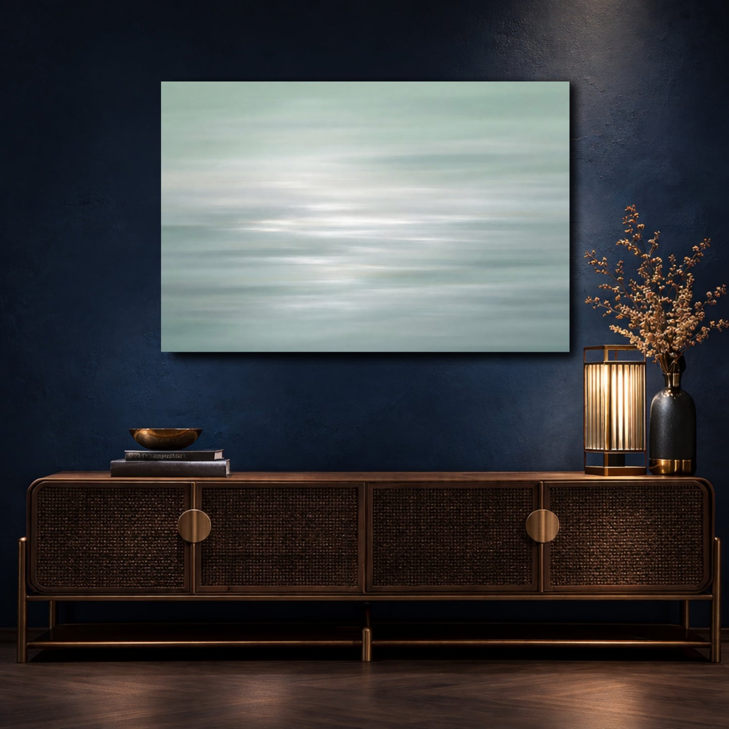 Mockup 4. Nature Water Reflections Pale Green Water shown as stretched canvas wall art
