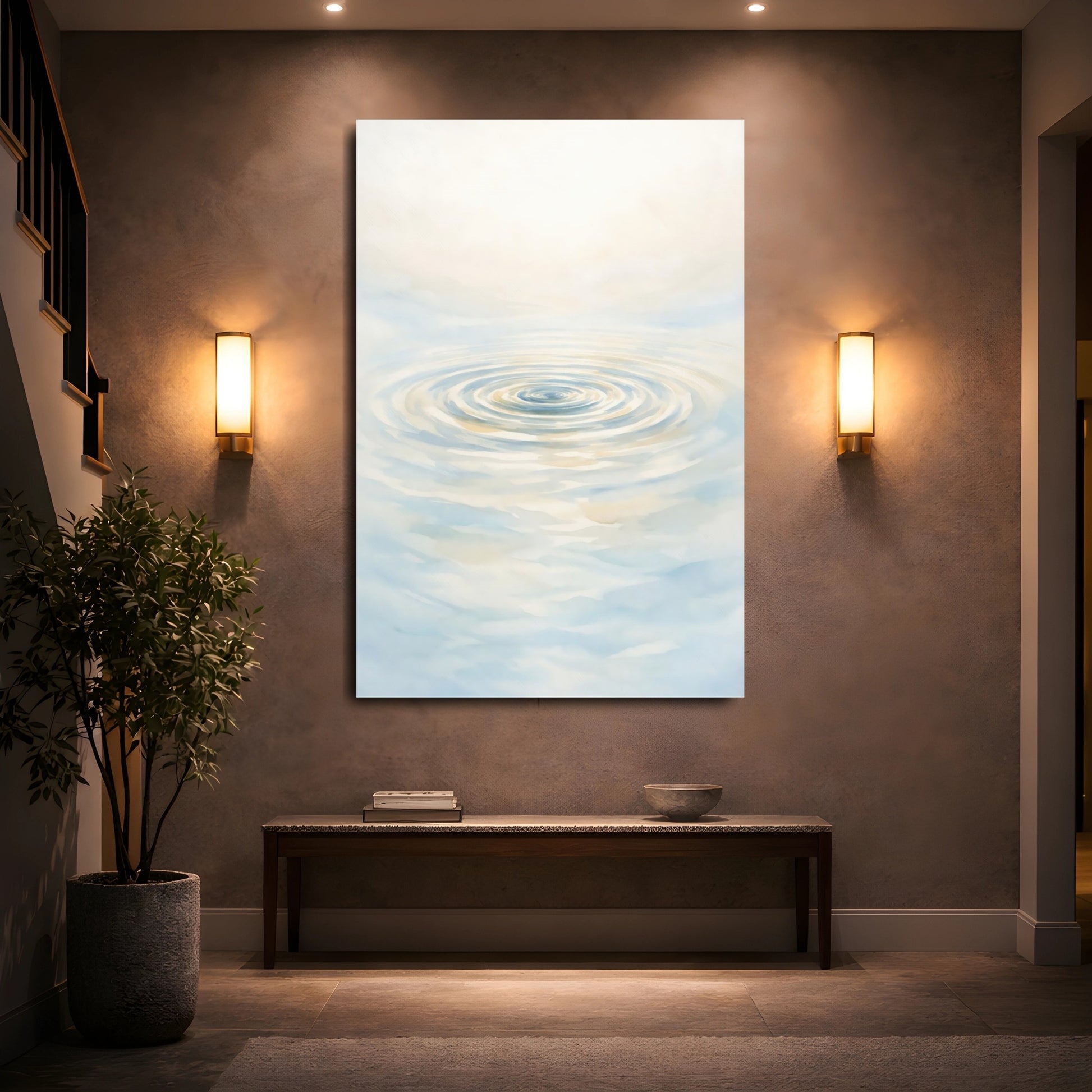 Mockup 4. Nature Water Ripples Blue And Cream shown as stretched canvas wall art