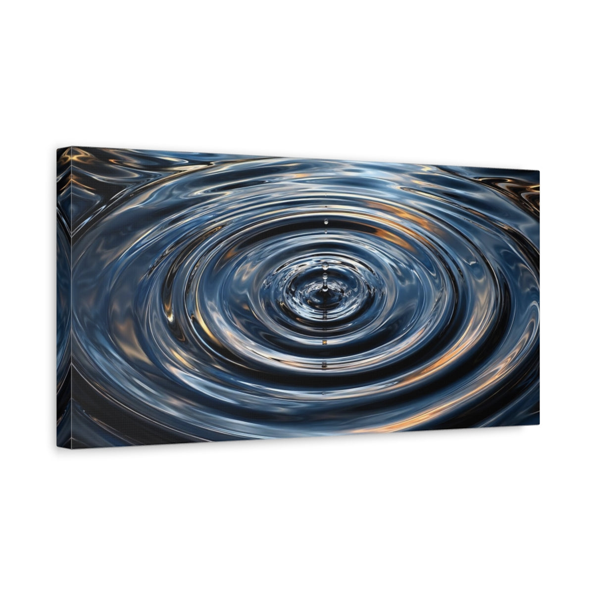 Side Mockup 3. Nature Water Ripples Blue And Gold shown as stretched canvas wall art
