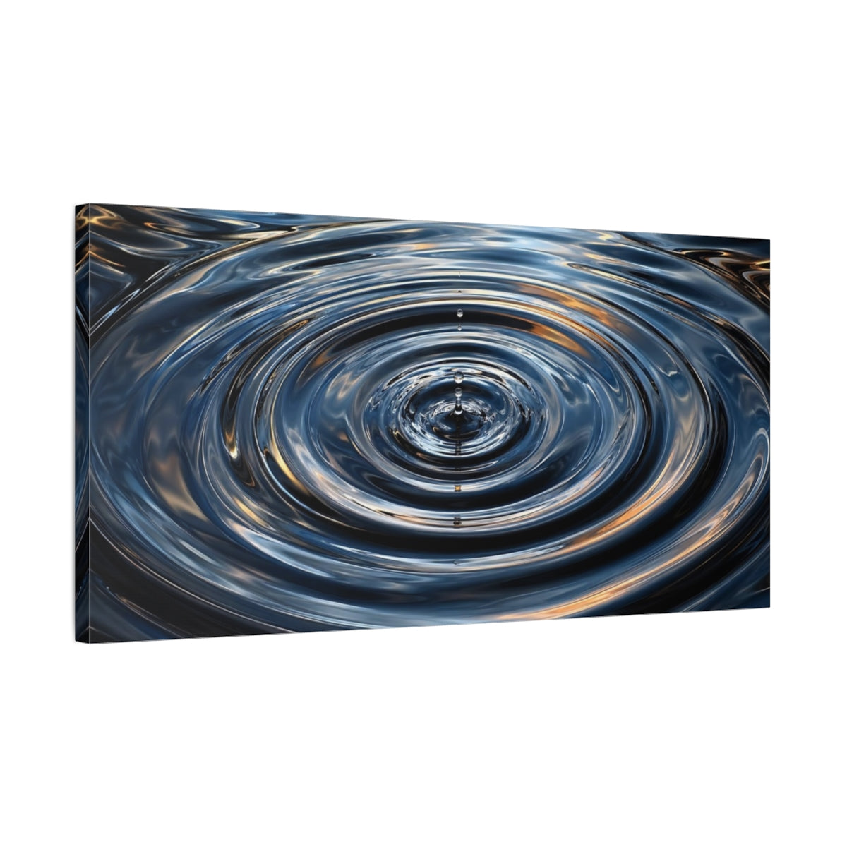 Side Mockup 1. Nature Water Ripples Blue And Gold shown as stretched canvas wall art