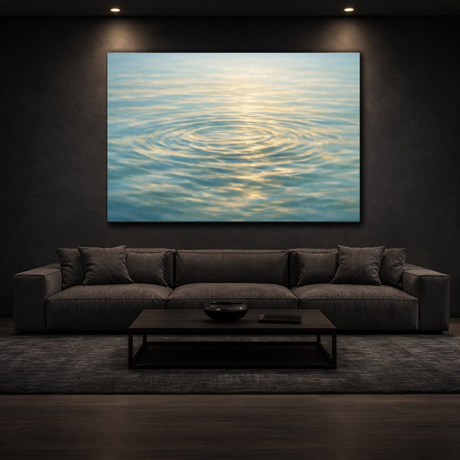 Nature Water Ripples Blue And Gold - Canvas Wall Art Print - YesArtYes