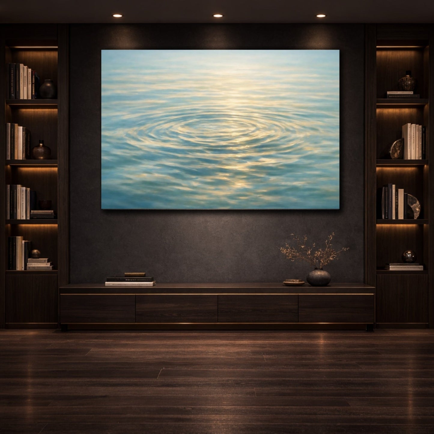 Nature Water Ripples Blue And Gold - Canvas Wall Art Print - YesArtYes