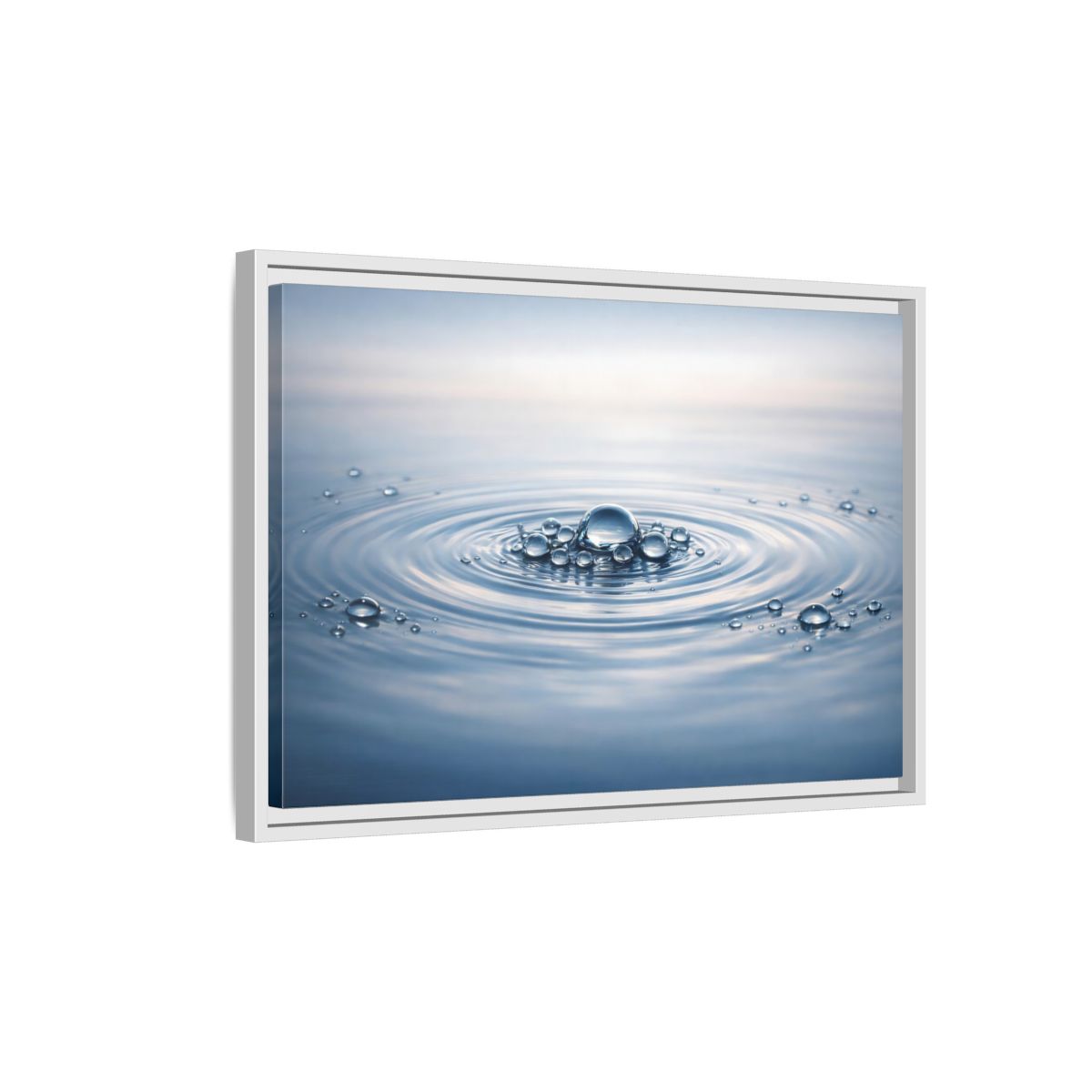 Side Mockup 1. Nature Water Ripples Blue And White shown as stretched canvas wall art