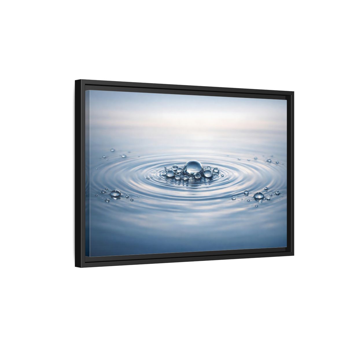 Side Mockup 3. Nature Water Ripples Blue And White shown as stretched canvas wall art