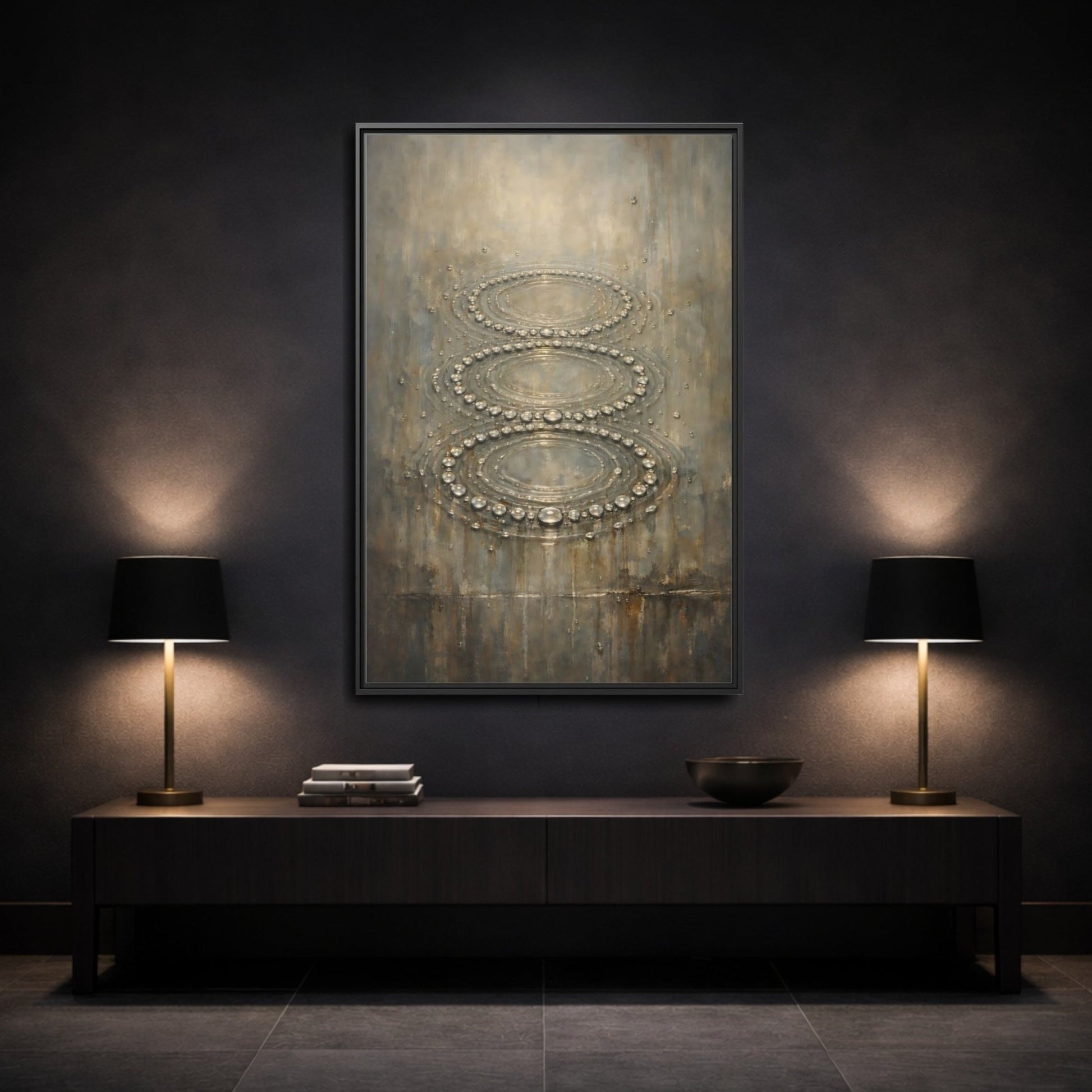 Nature Water Ripples Grey - Framed Canvas Wall Art Print - YesArtYes